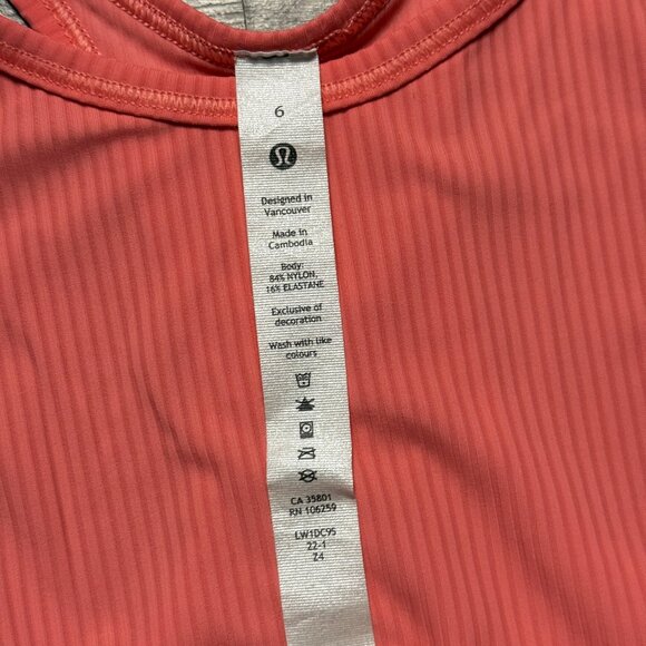Lululemon Women's Base Pace Ribbed Tank Top - Light Pink/Orange - Picture 4 of 6